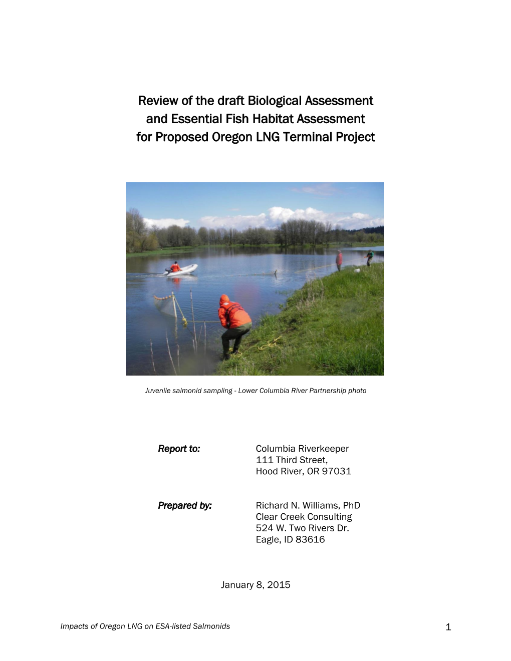 Review of the Draft Biological Assessment and Essential Fish Habitat Assessment for Proposed Oregon LNG Terminal Project