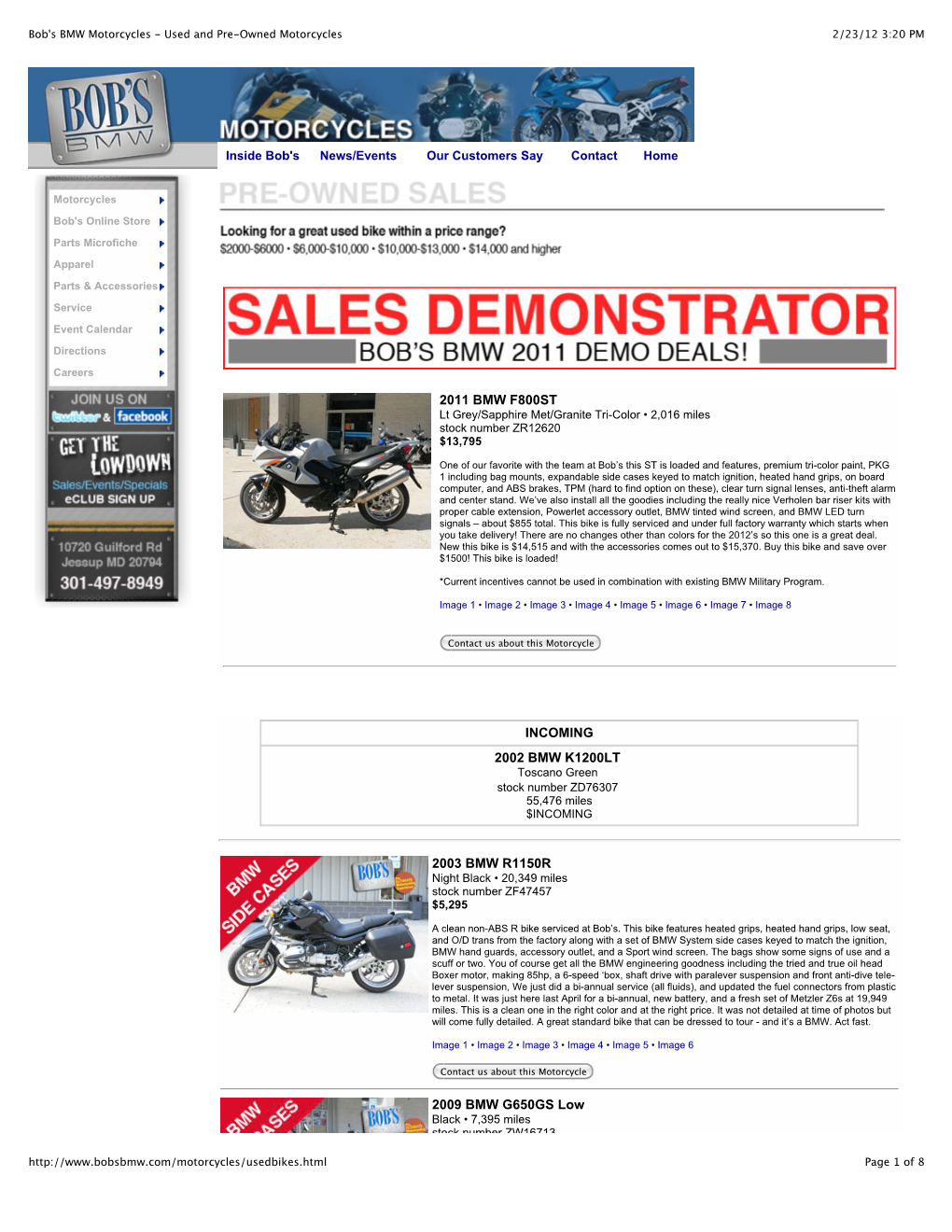Bob's BMW Motorcycles - Used and Pre-Owned Motorcycles 2/23/12 3:20 PM