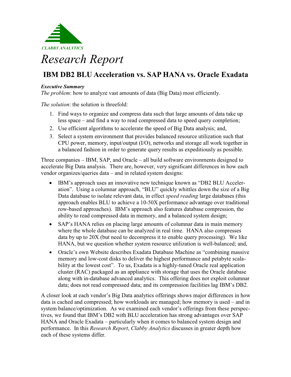 Report IBM DB2 BLU Acceleration Vs