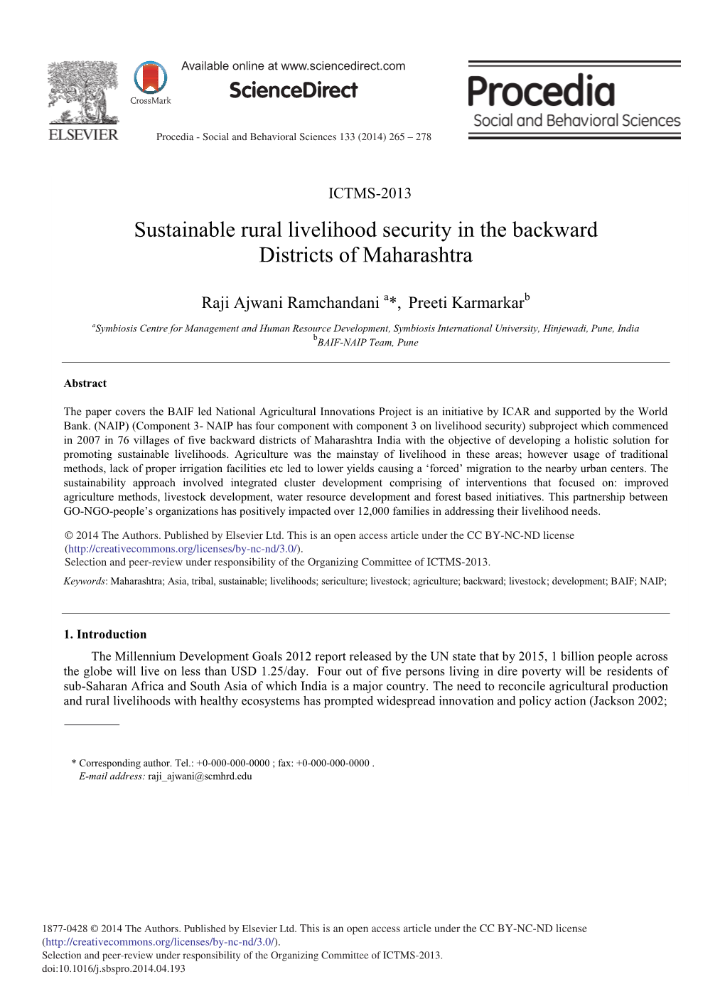 Sustainable Rural Livelihood Security in the Backward Districts of Maharashtra