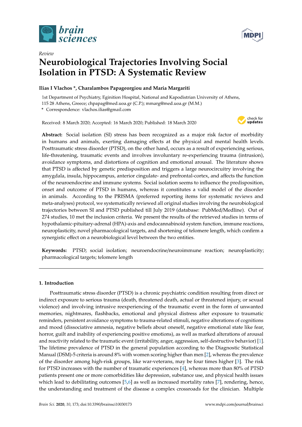 Neurobiological Trajectories Involving Social Isolation in PTSD: a Systematic Review