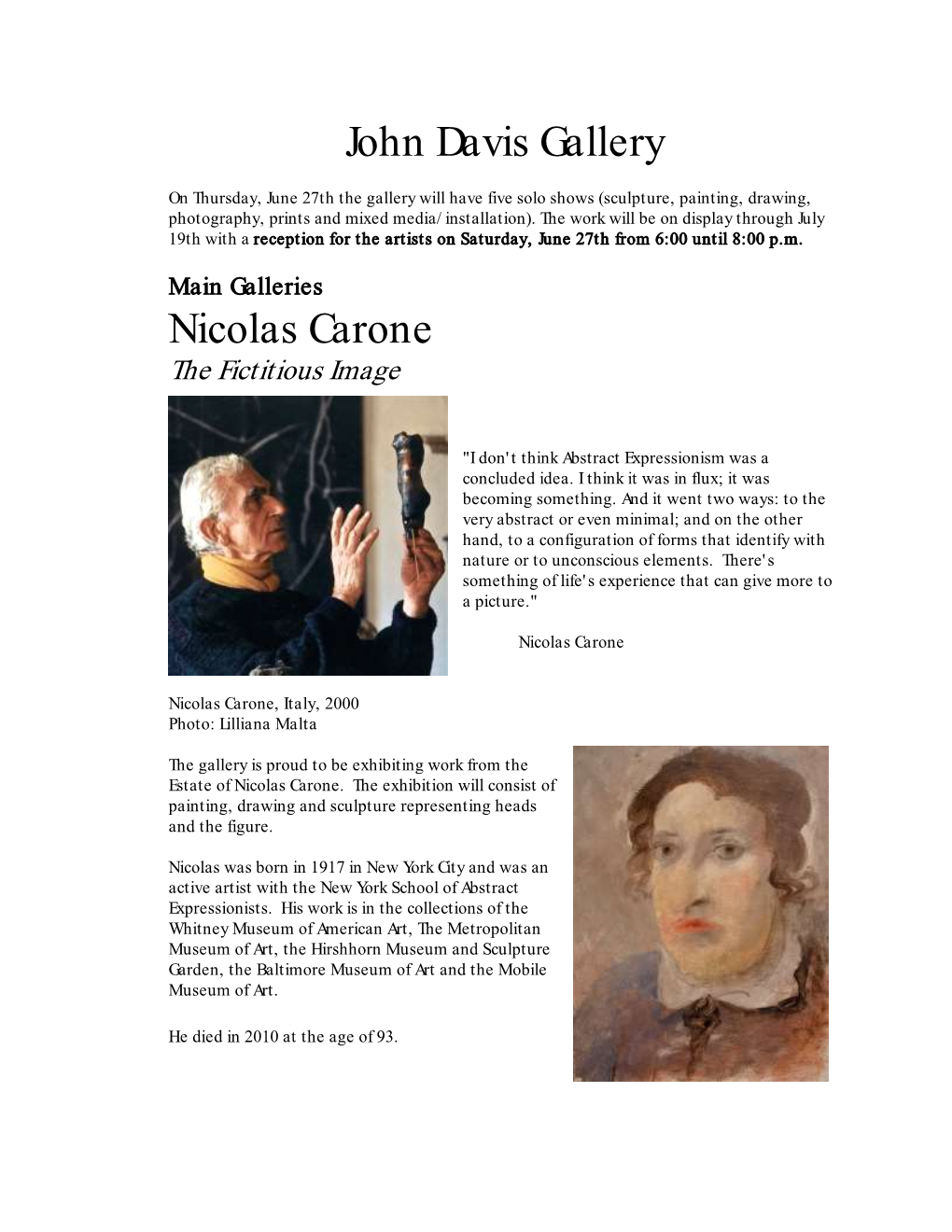 John Davis Gallery Nicolas Carone