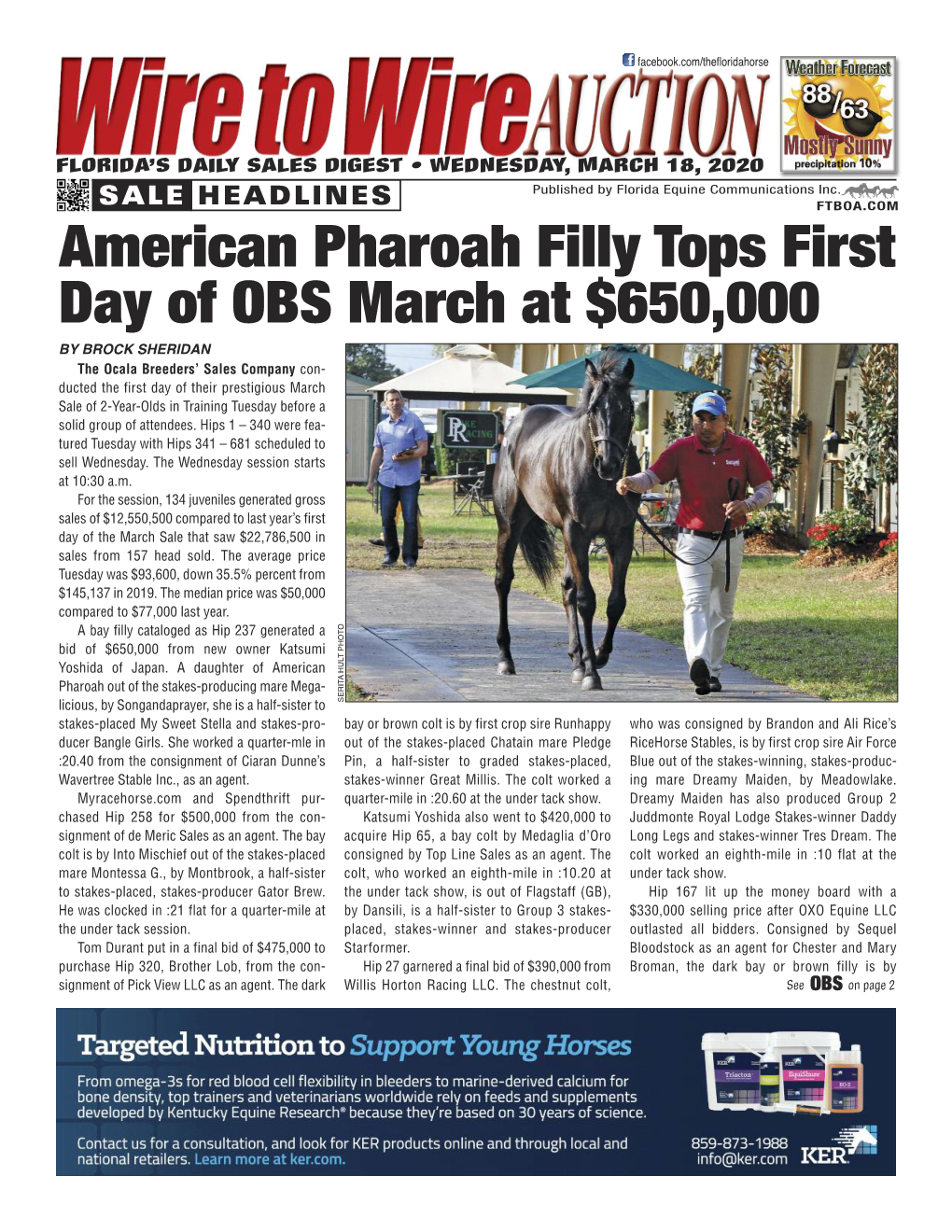 American Pharoah Filly Tops First Day of OBS March at $650,000