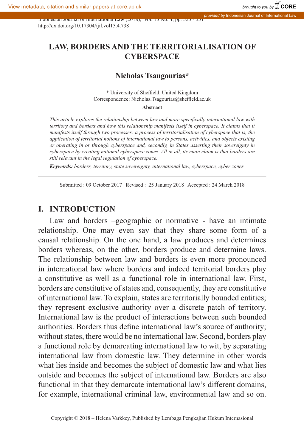 Law, Borders and the Territorialisation of Cyberspace