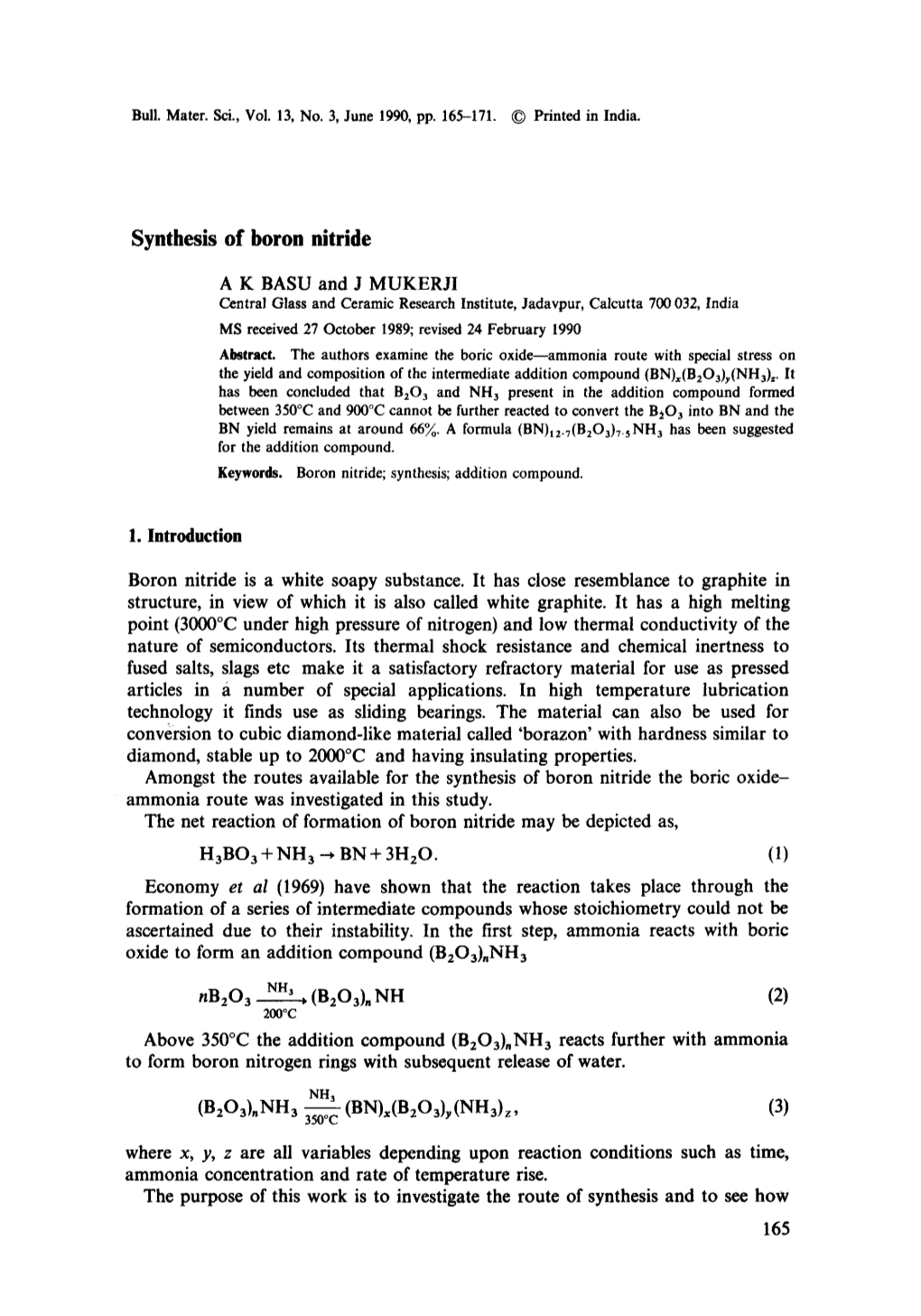 Synthesis of Boron Nitride