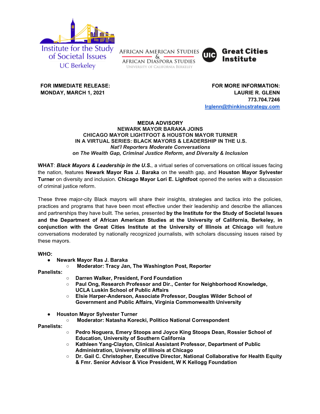 Newark Mayor Baraka Joins Chicago Mayor Lightfoot & Houston Mayor Turner in a Virtual Series: Black Mayors & Leadership in the U.S