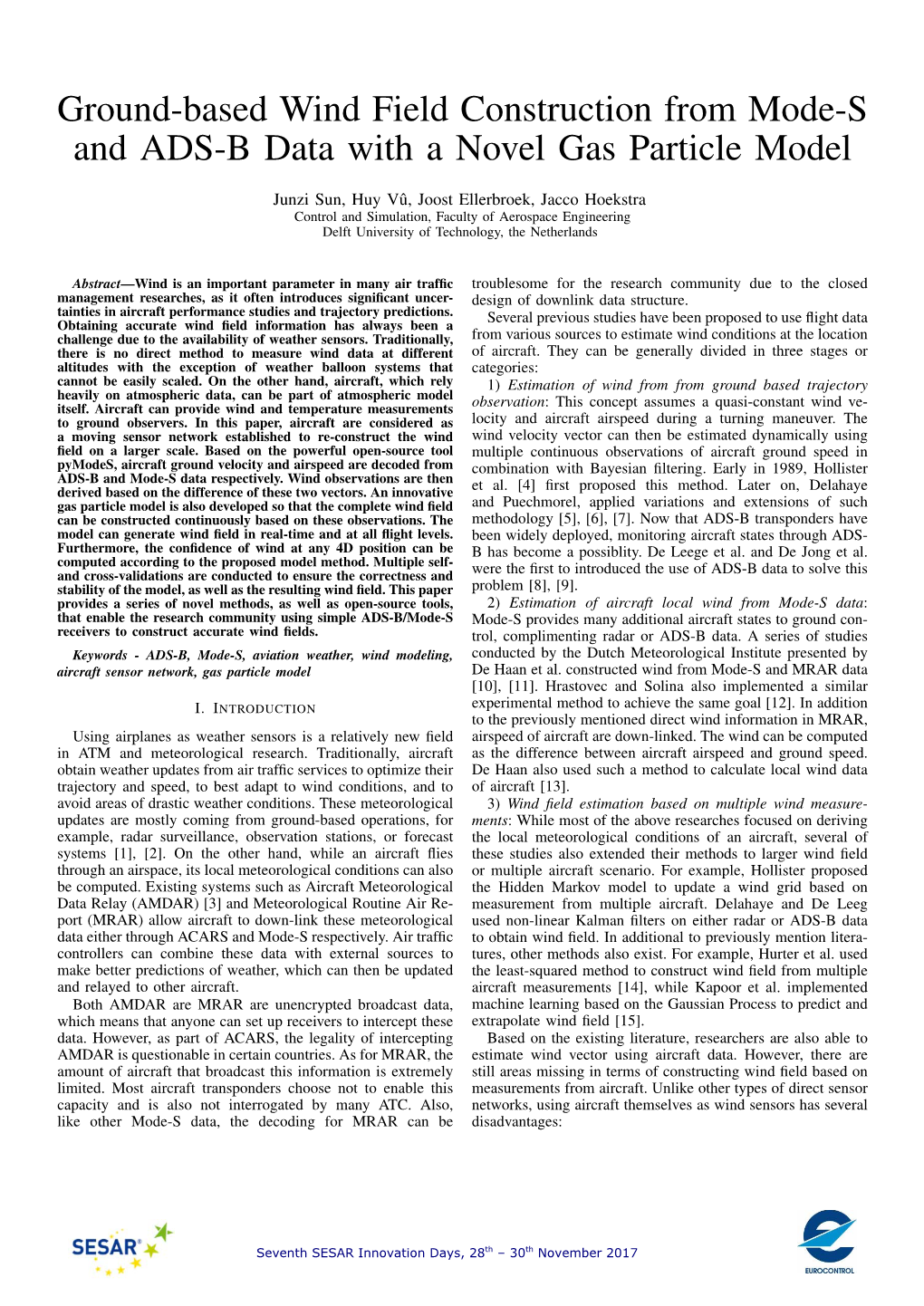 Ground-Based Wind Field Construction from Mode-S and ADS-B Data with a Novel Gas Particle Model