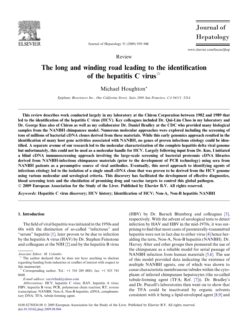 The Long and Winding Road Leading to the Identification of the Hepatitis C