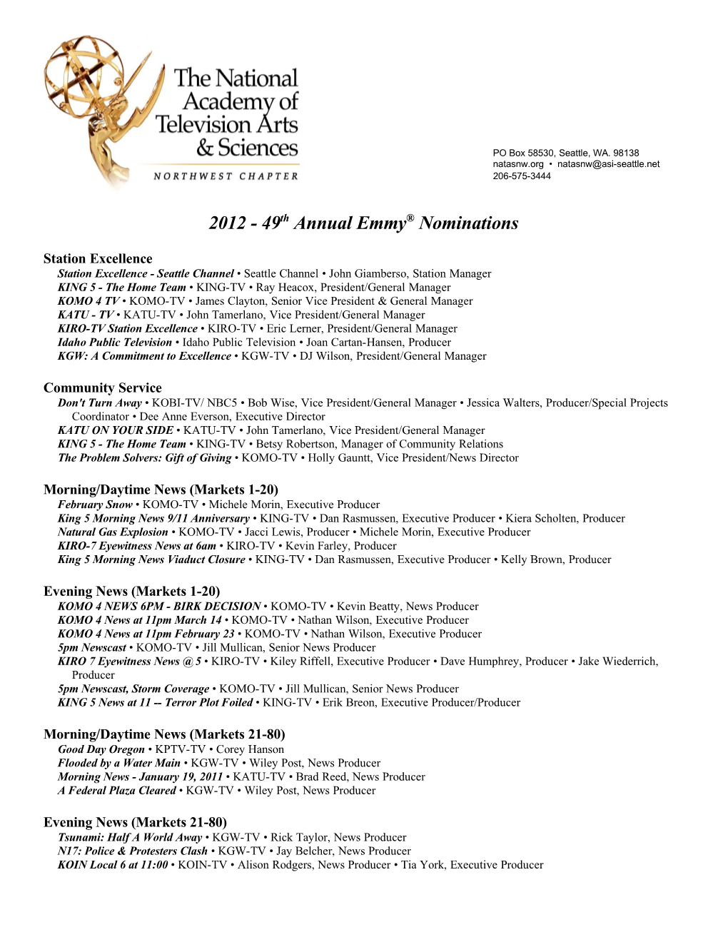 49Th Annual Emmy® Nominations