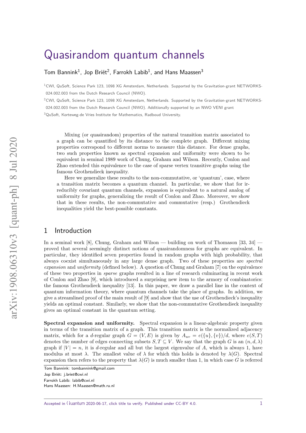 Quasirandom Quantum Channels