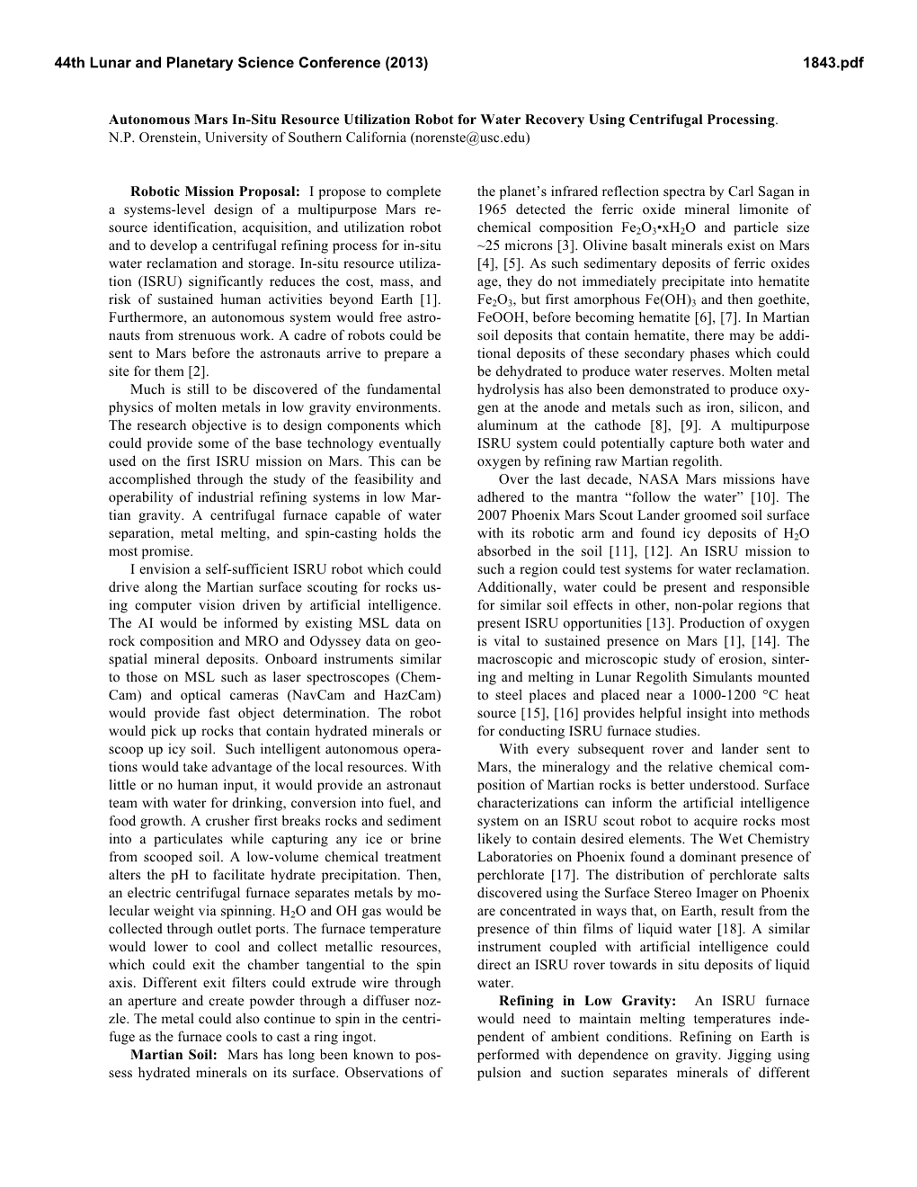 Autonomous Mars In-Situ Resource Utilization Robot for Water Recovery Using Centrifugal Processing