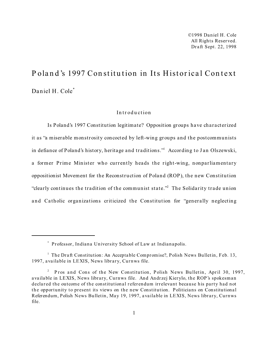 Poland's 1997 Constitution in Its Historical Context