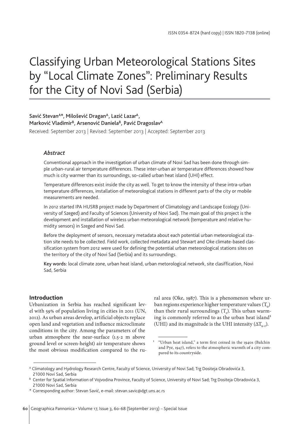 Classifying Urban Meteorological Stations Sites by “Local Climate Zones”: Preliminary Results for the City of Novi Sad (Serbia)