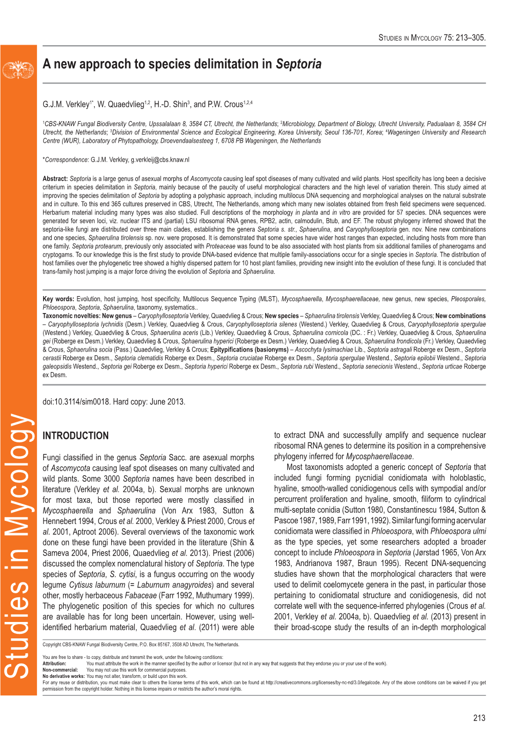 A New Approach to Species Delimitation in Septoria