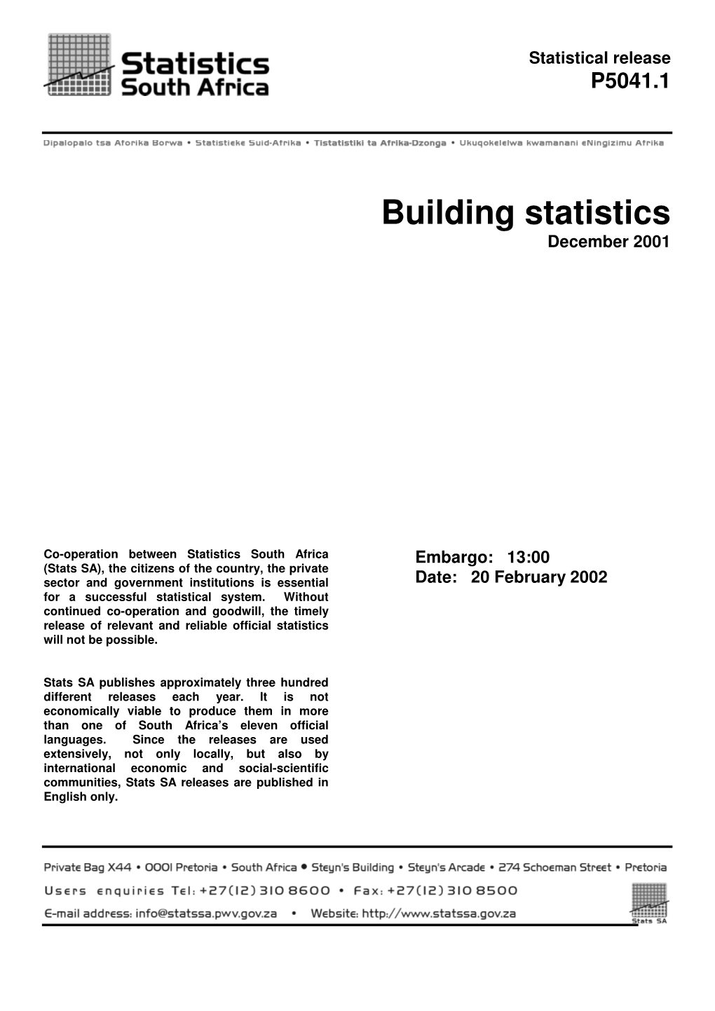 Building Statistics December 2001