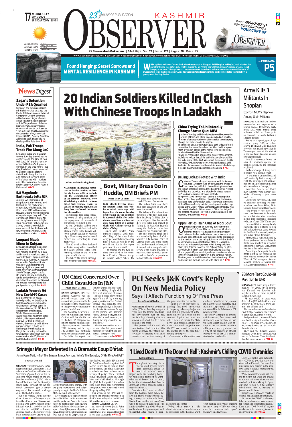 20 Indian Soldiers Killed in Clash with Chinese Troops in Ladakh