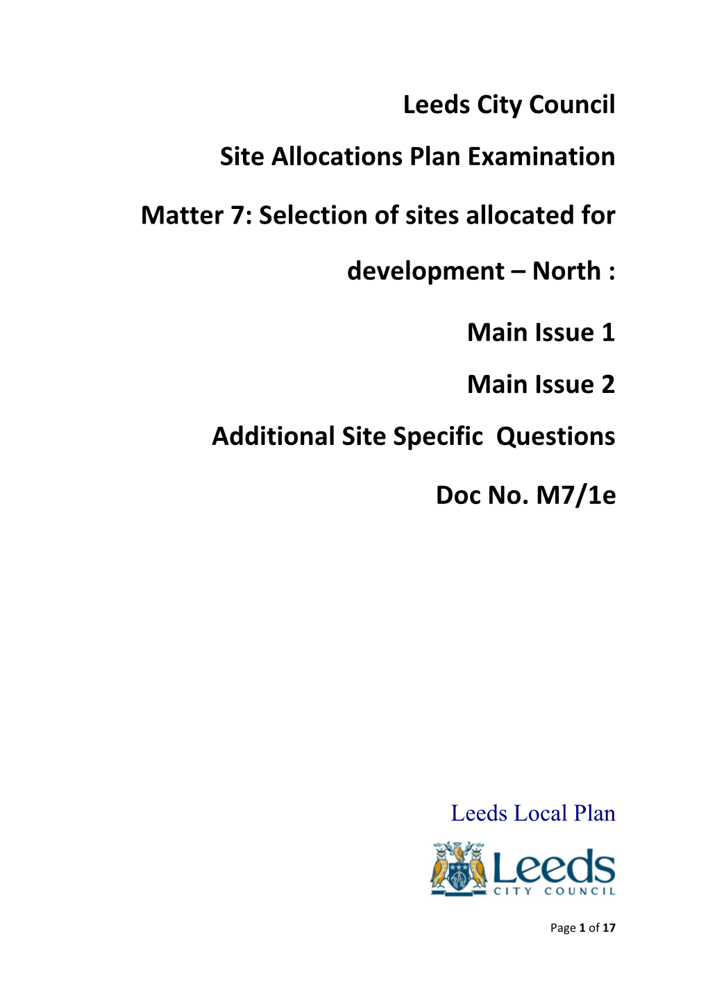 Leeds City Council Site Allocations Plan Examination Matter 7