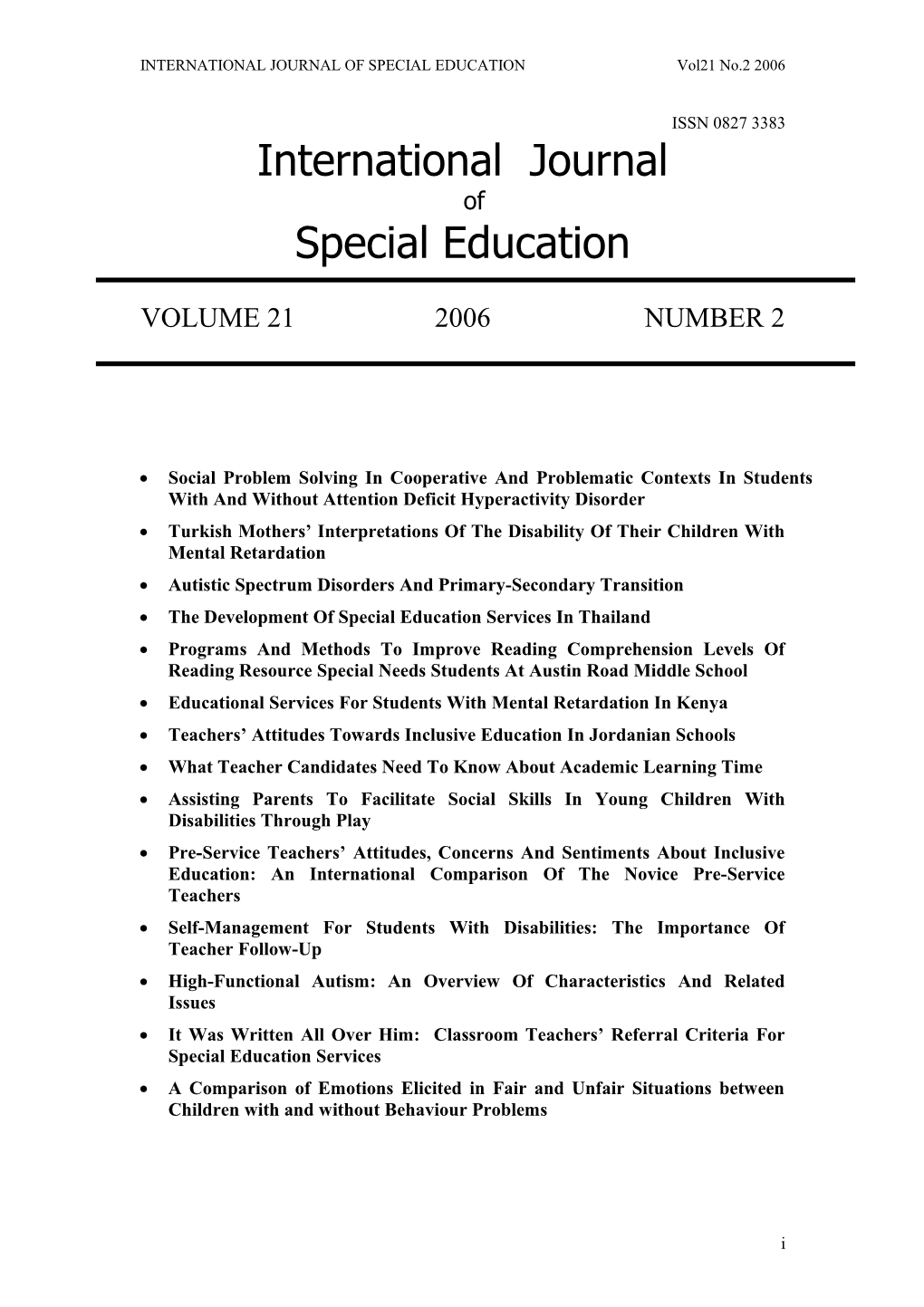 INTERNATIONAL JOURNAL of SPECIAL EDUCATION Vol21 No.2 2006