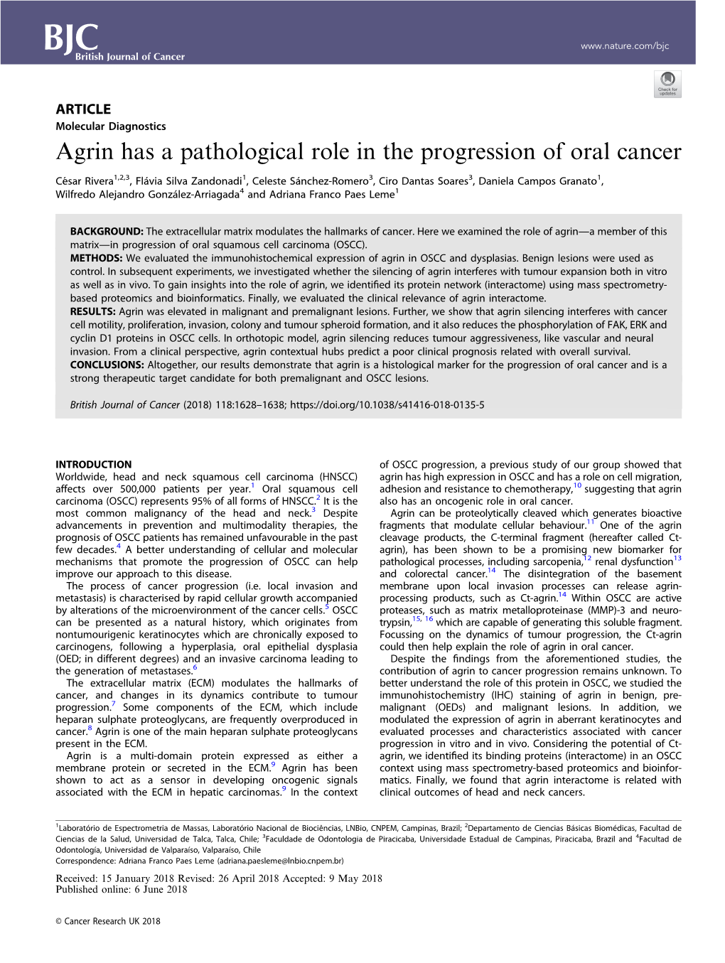 Agrin Has a Pathological Role in the Progression of Oral Cancer