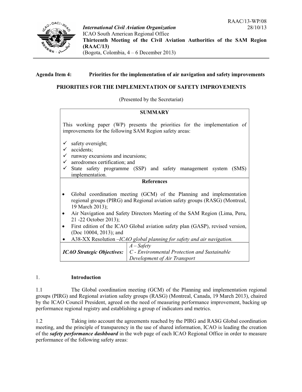 RAAC/13-WP/08 International Civil Aviation Organization 28/10/13