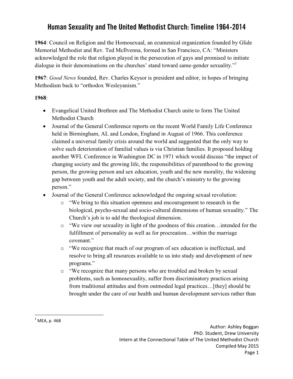 Human Sexuality and the United Methodist Church: Timeline 1964-2014