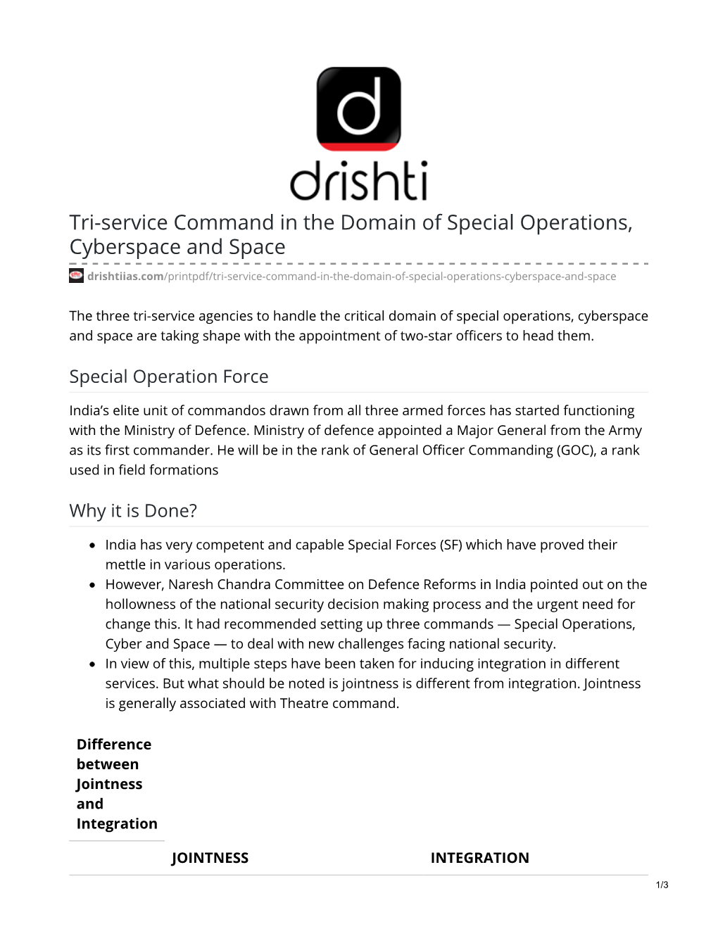 Tri-Service Command in the Domain of Special Operations, Cyberspace and Space