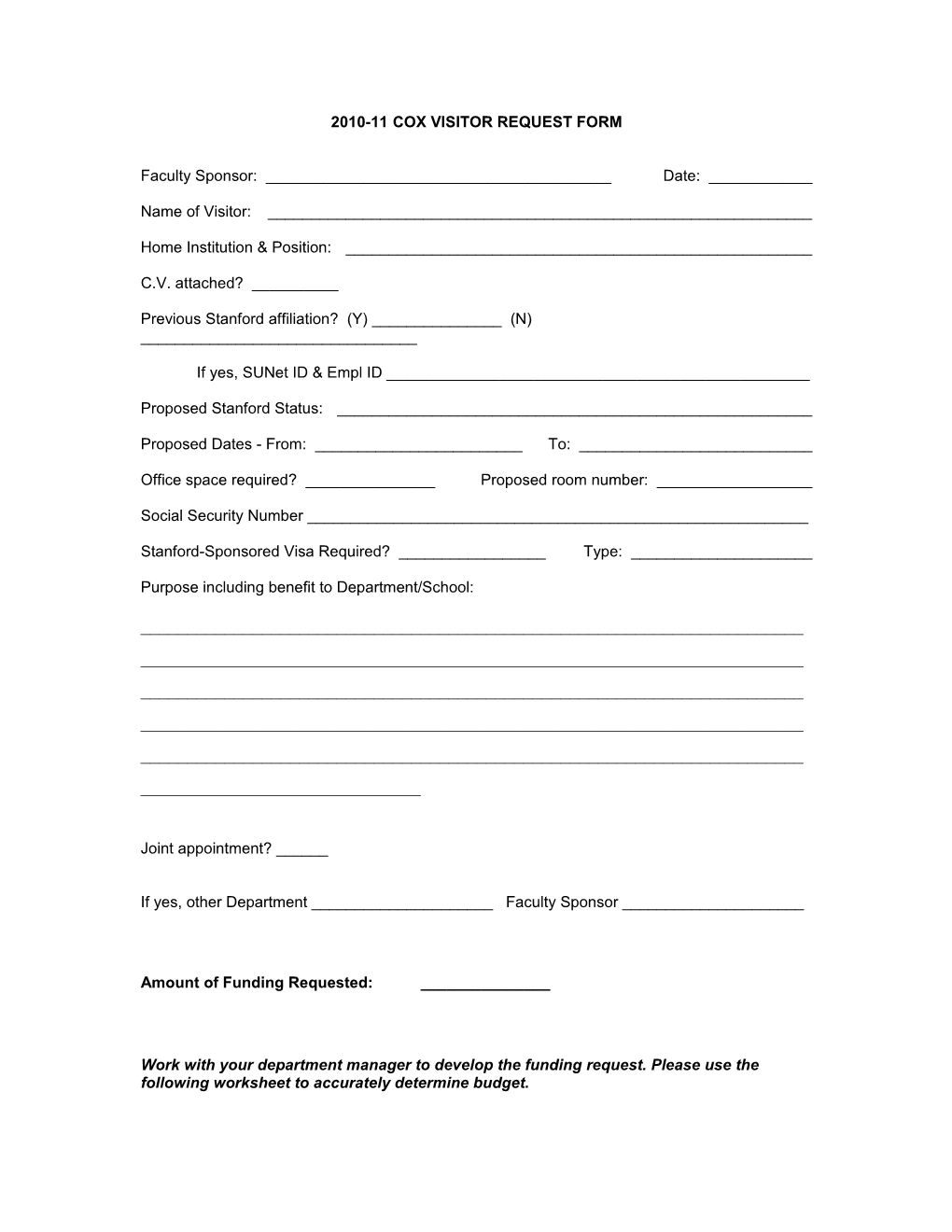 2010-11 Cox Visitor Request Form