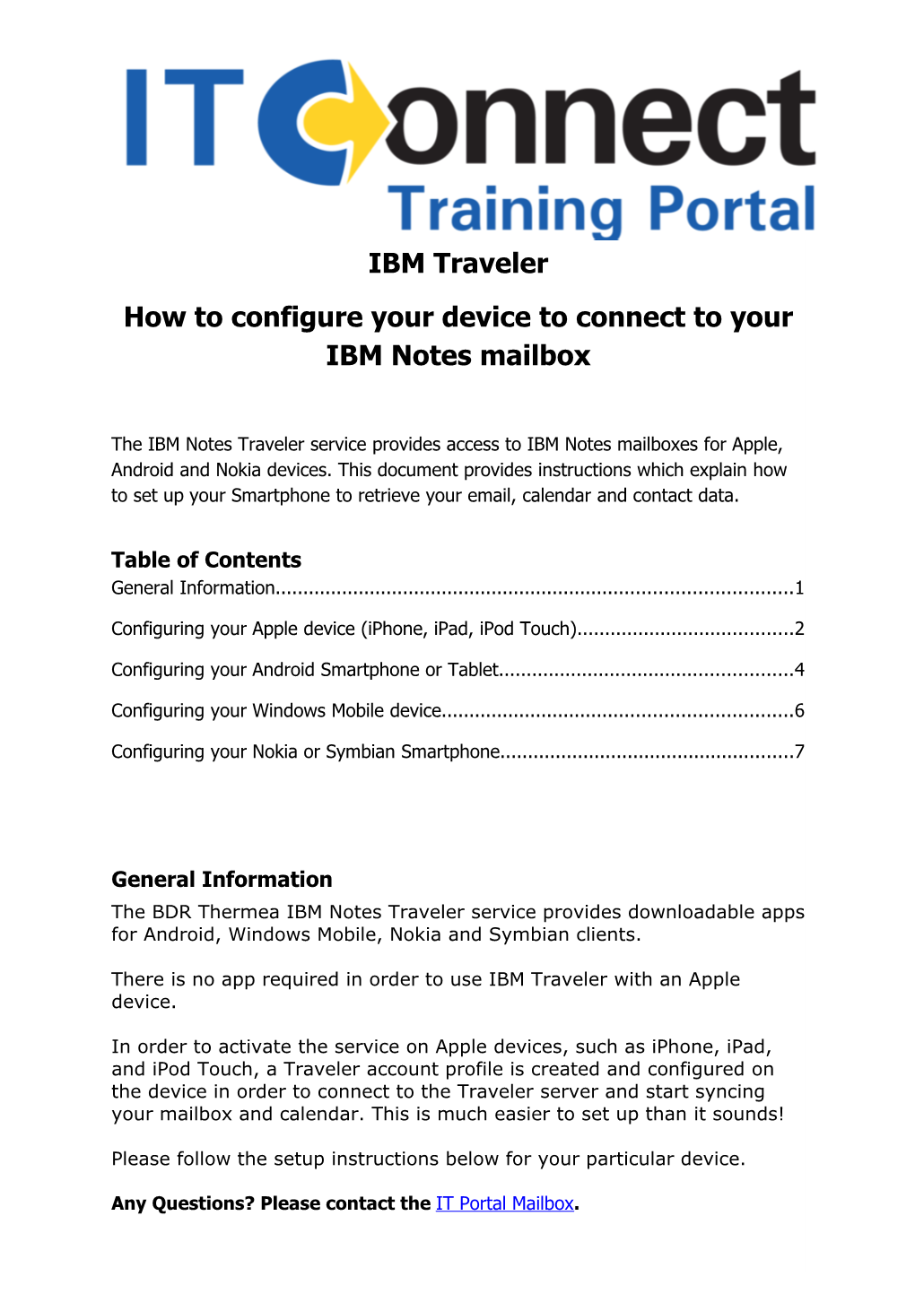 IBM Traveler How to Configure Your Device to Connect to Your IBM Notes Mailbox