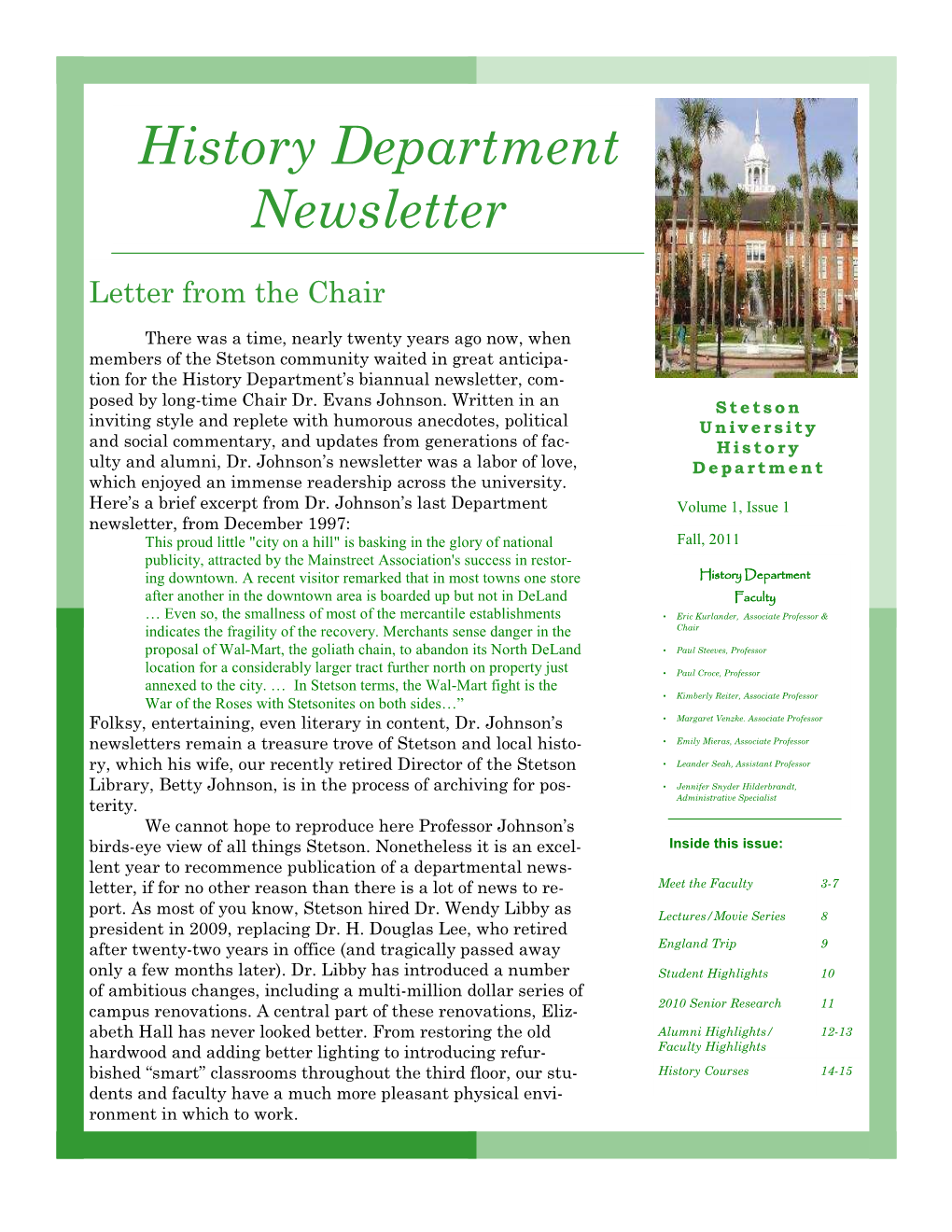 HISTORY NEWSLETTER FALL 2011.Pub