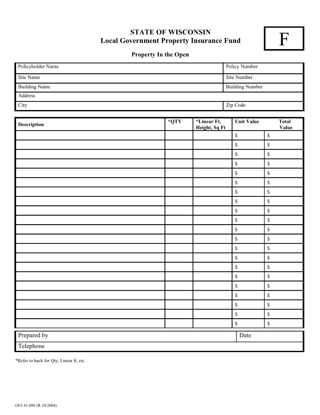 Property Type Unit of Measure -Indicate on Front Side