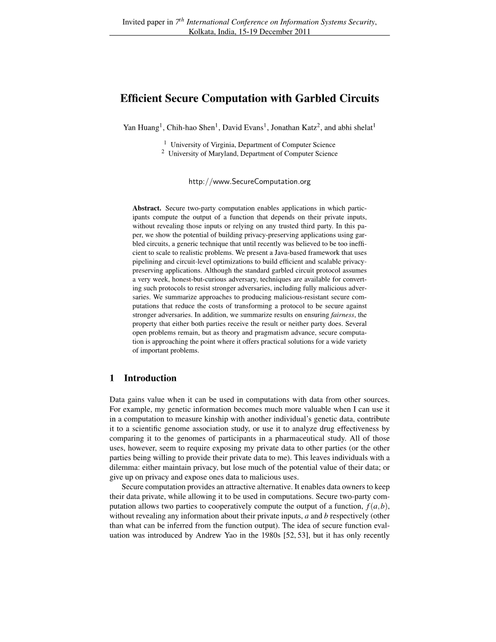Efficient Secure Computation with Garbled Circuits