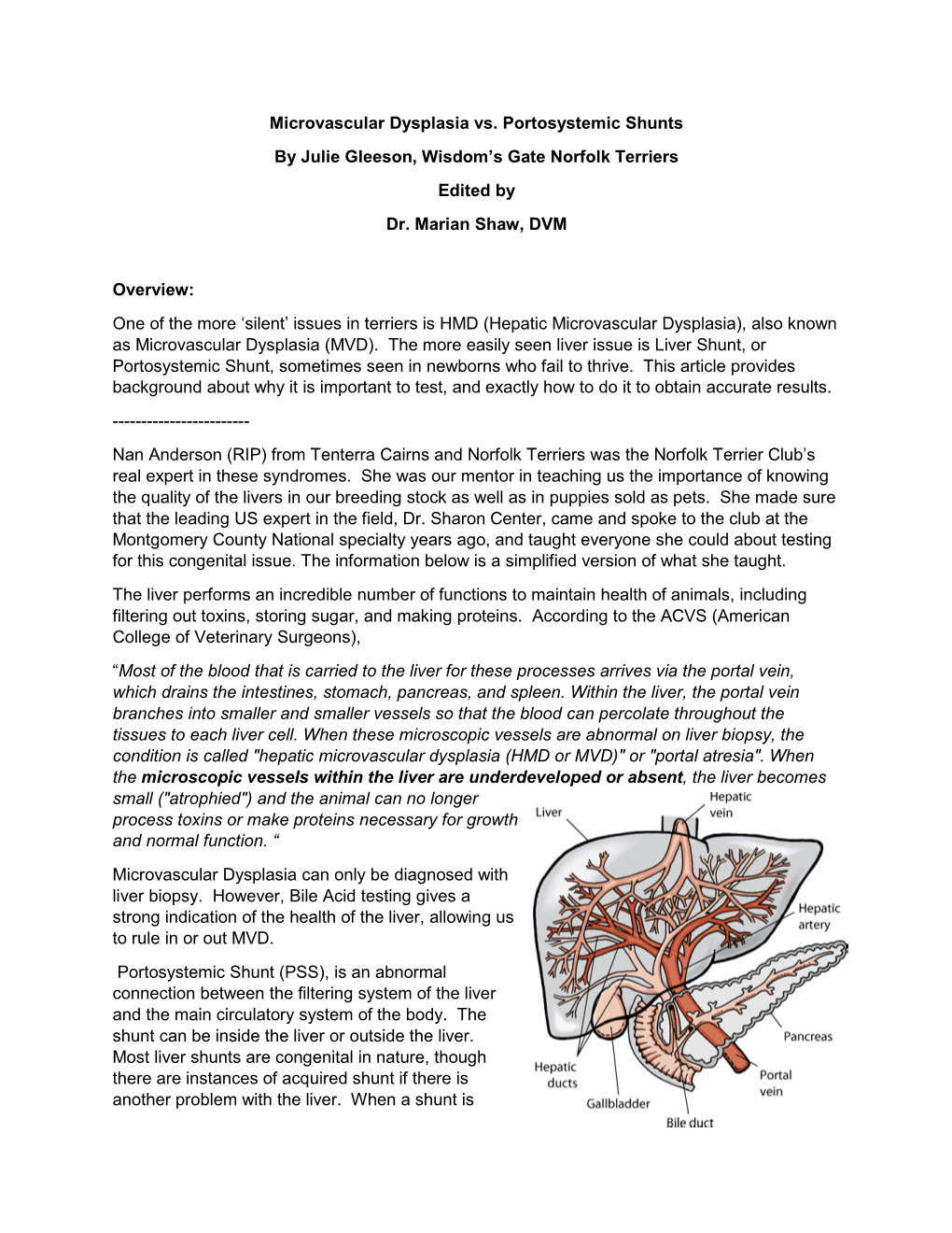 Liver Dysplasia and Liver Shunt Edited 7-7-19