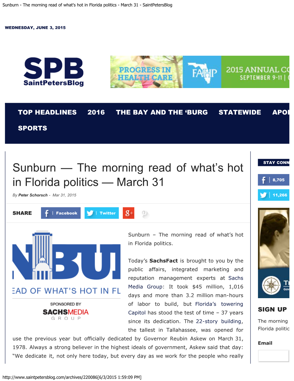 Sunburn - the Morning Read of What's Hot in Florida Politics - March 31 - Saintpetersblog