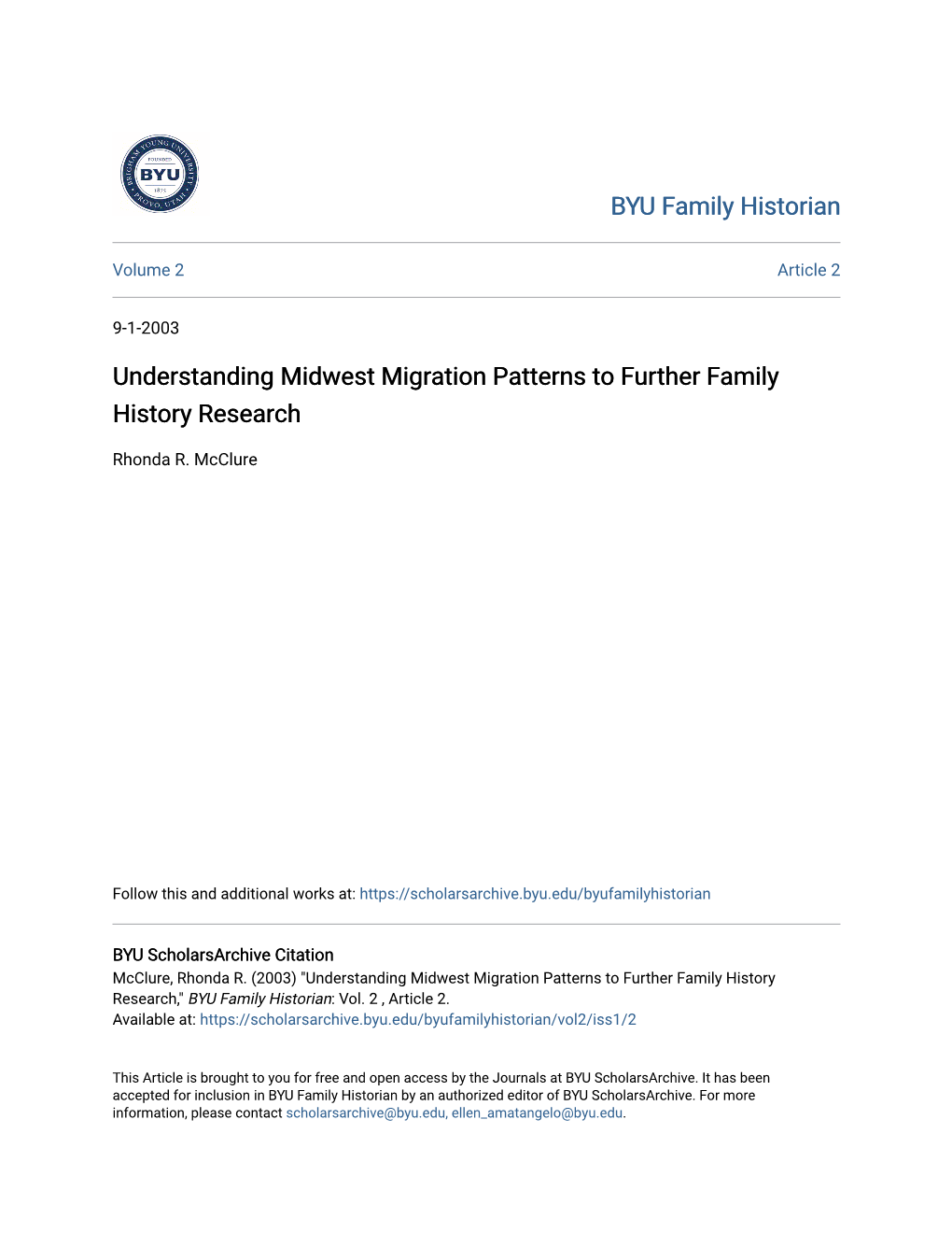 Understanding Midwest Migration Patterns to Further Family History Research