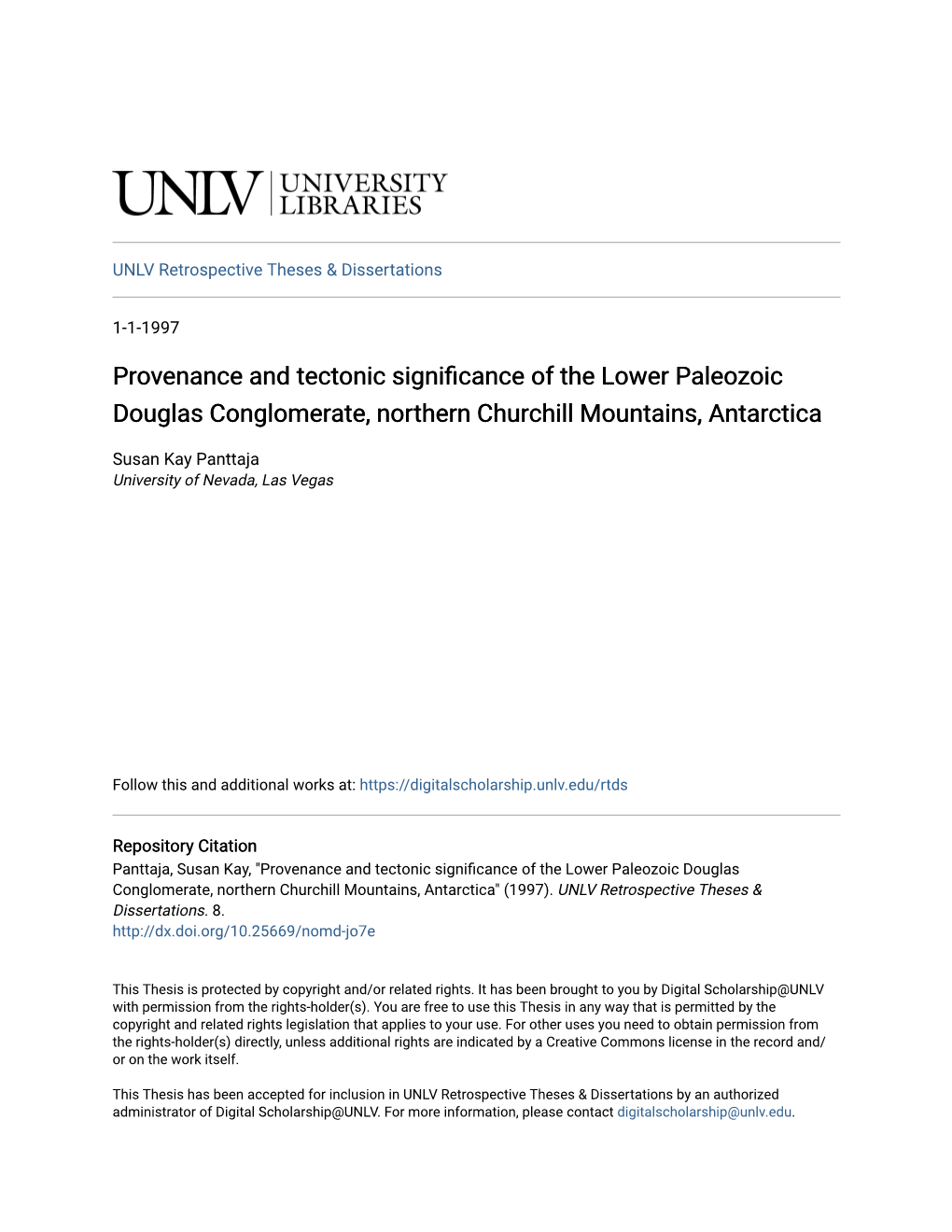 Provenance and Tectonic Significance of the Lower Paleozoic Douglas Conglomerate, Northern Churchill Mountains, Antarctica