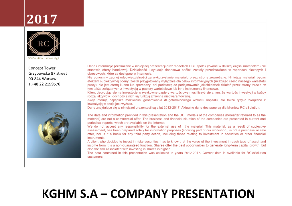 Kghm S.A – Company Presentation