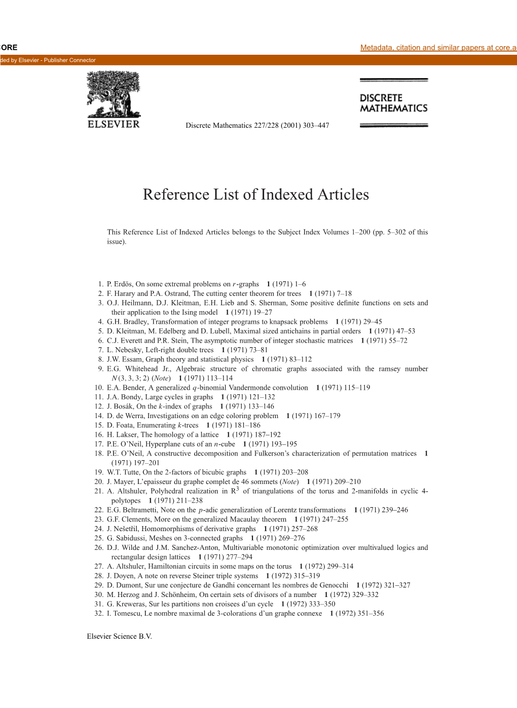 Reference List of Indexed Articles