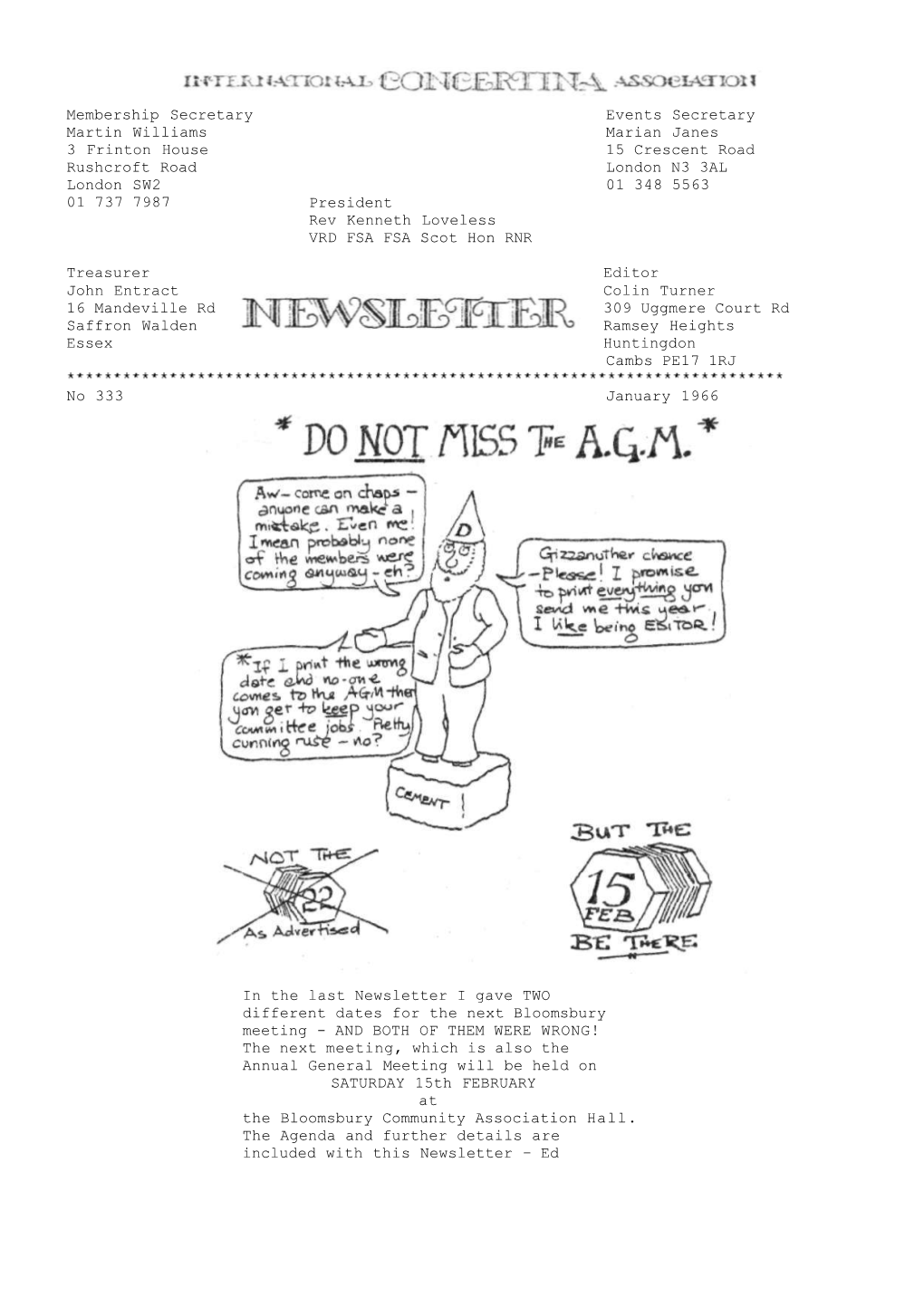 Newsletter 333, January 1986