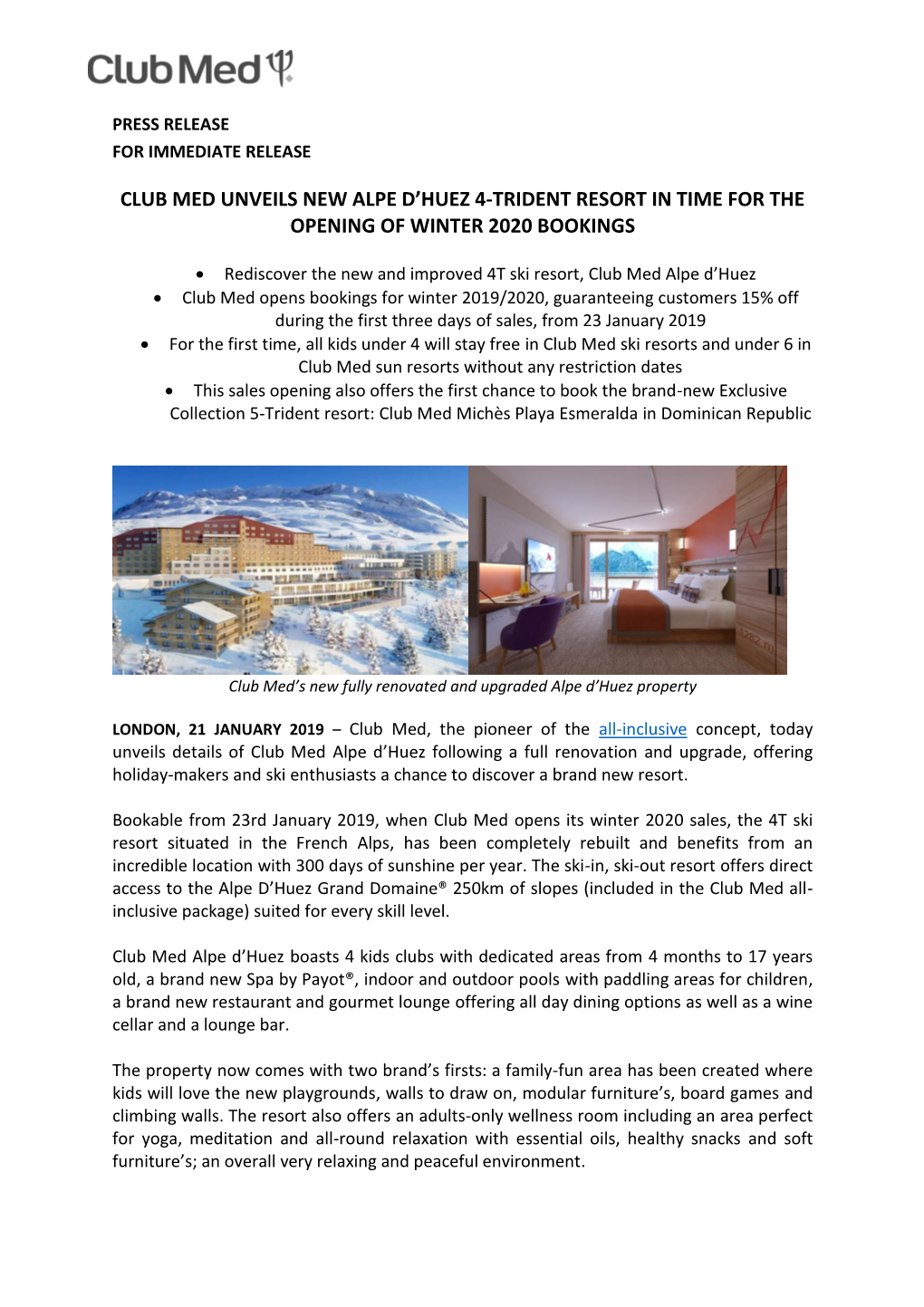 Club Med Unveils New Alpe D'huez 4-Trident Resort In