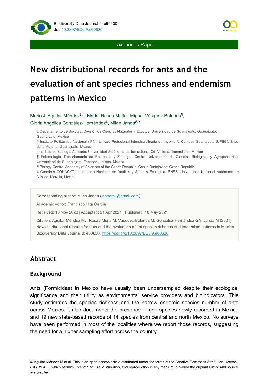 New Distributional Records for Ants and the Evaluation of Ant Species Richness and Endemism Patterns in Mexico