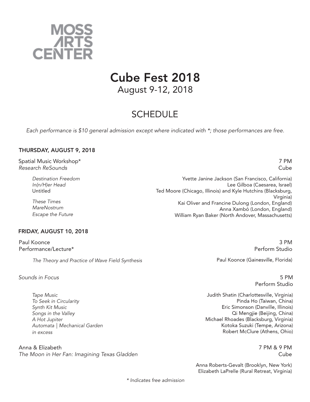 Cube Fest 2018 August 9-12, 2018