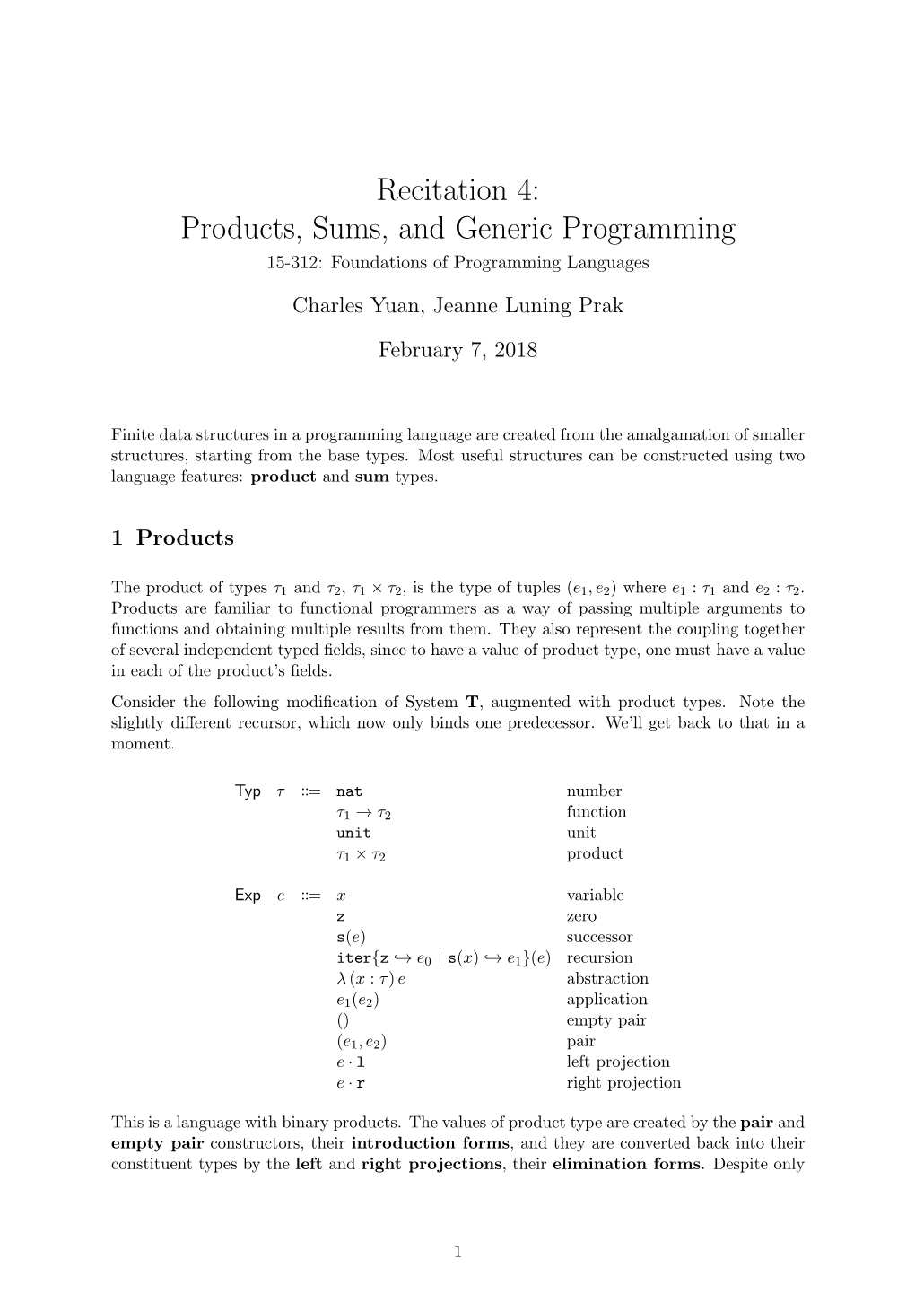 Generic Programming 15-312: Foundations of Programming Languages