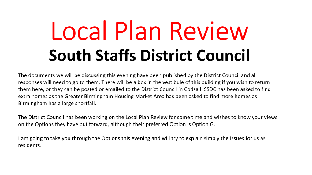 Local Plan Review South Staffs District Council