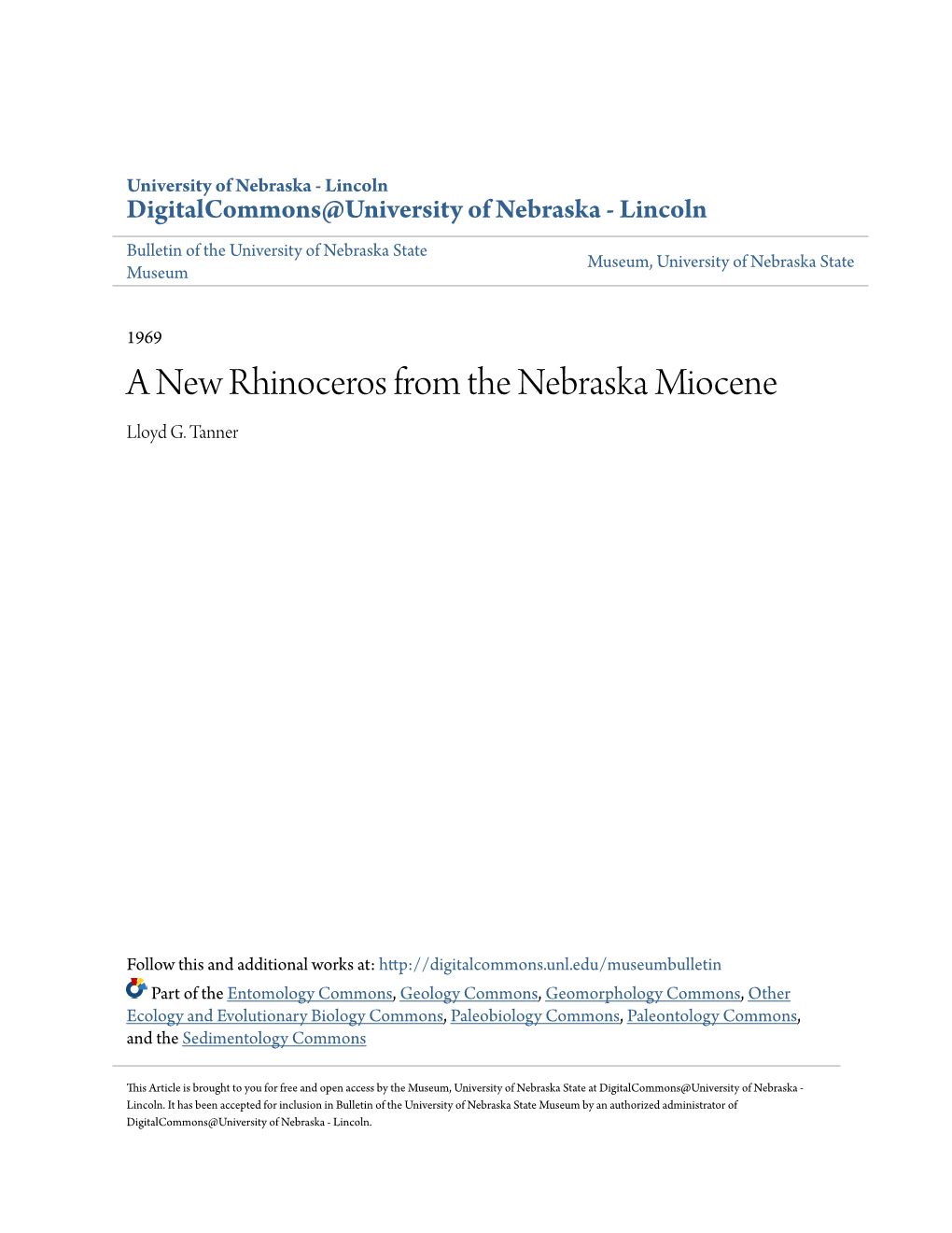 A New Rhinoceros from the Nebraska Miocene Lloyd G