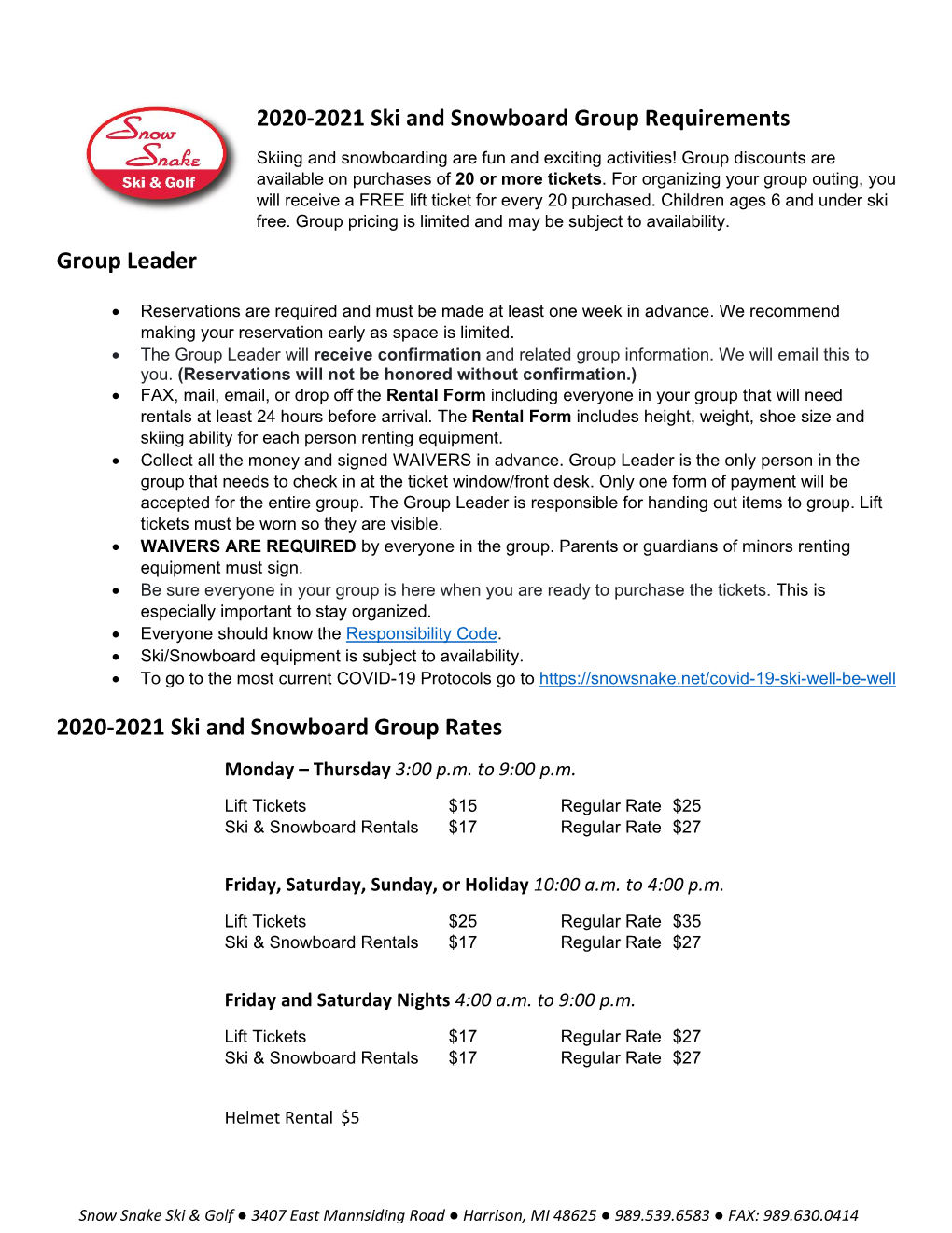 2020-2021 Ski and Snowboard Group Requirements