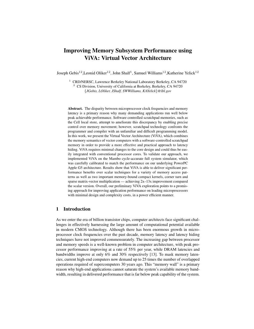 Improving Memory Subsystem Performance Using Viva: Virtual Vector Architecture