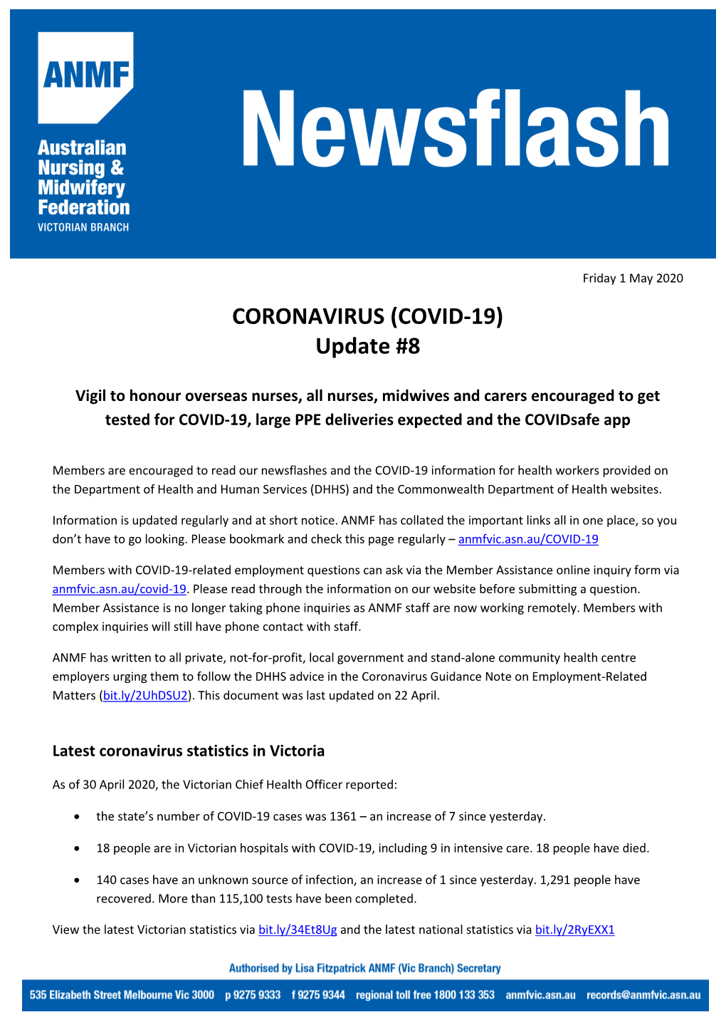 CORONAVIRUS (COVID-19) Update #8