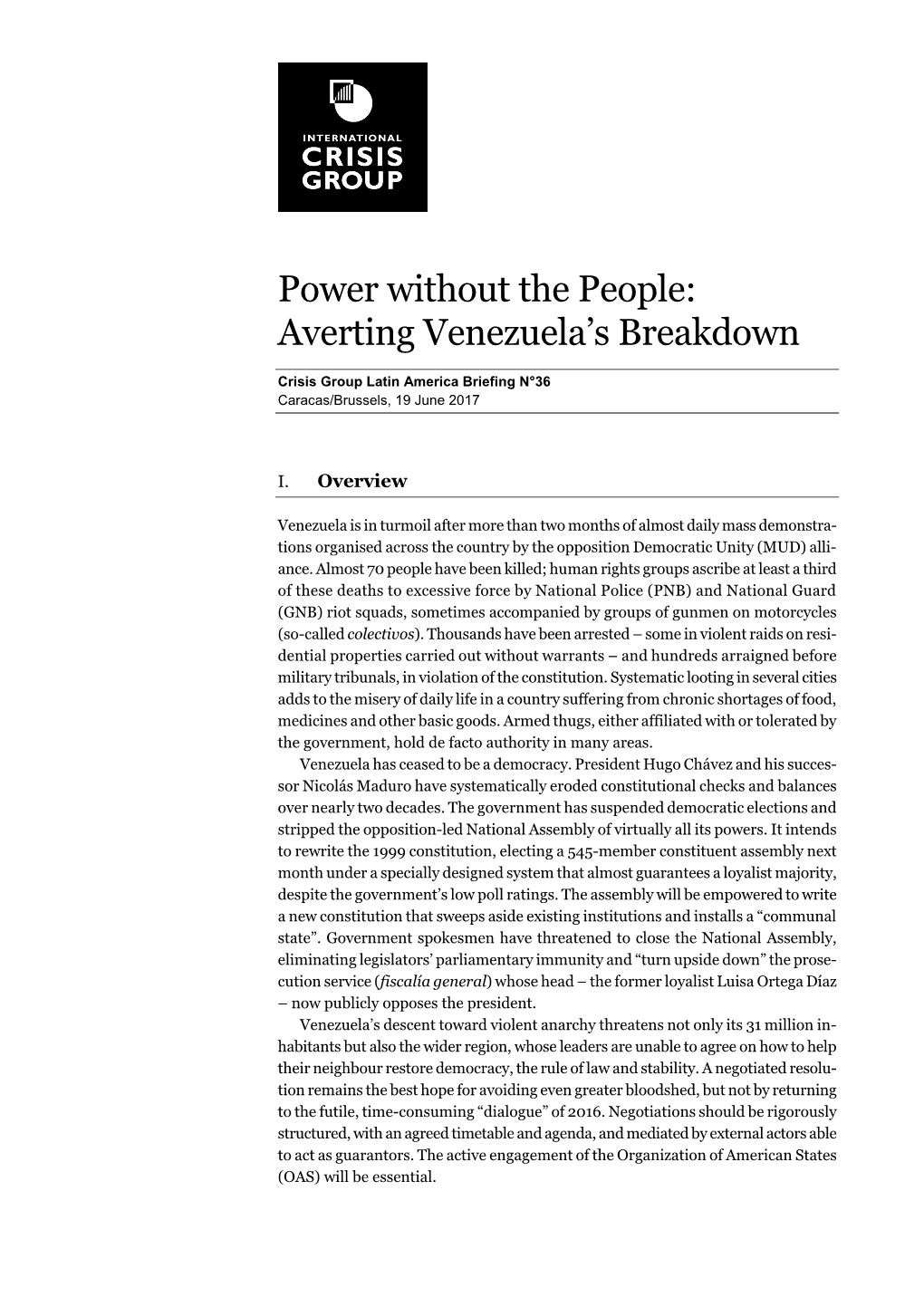 Power Without the People: Averting Venezuela's Breakdown