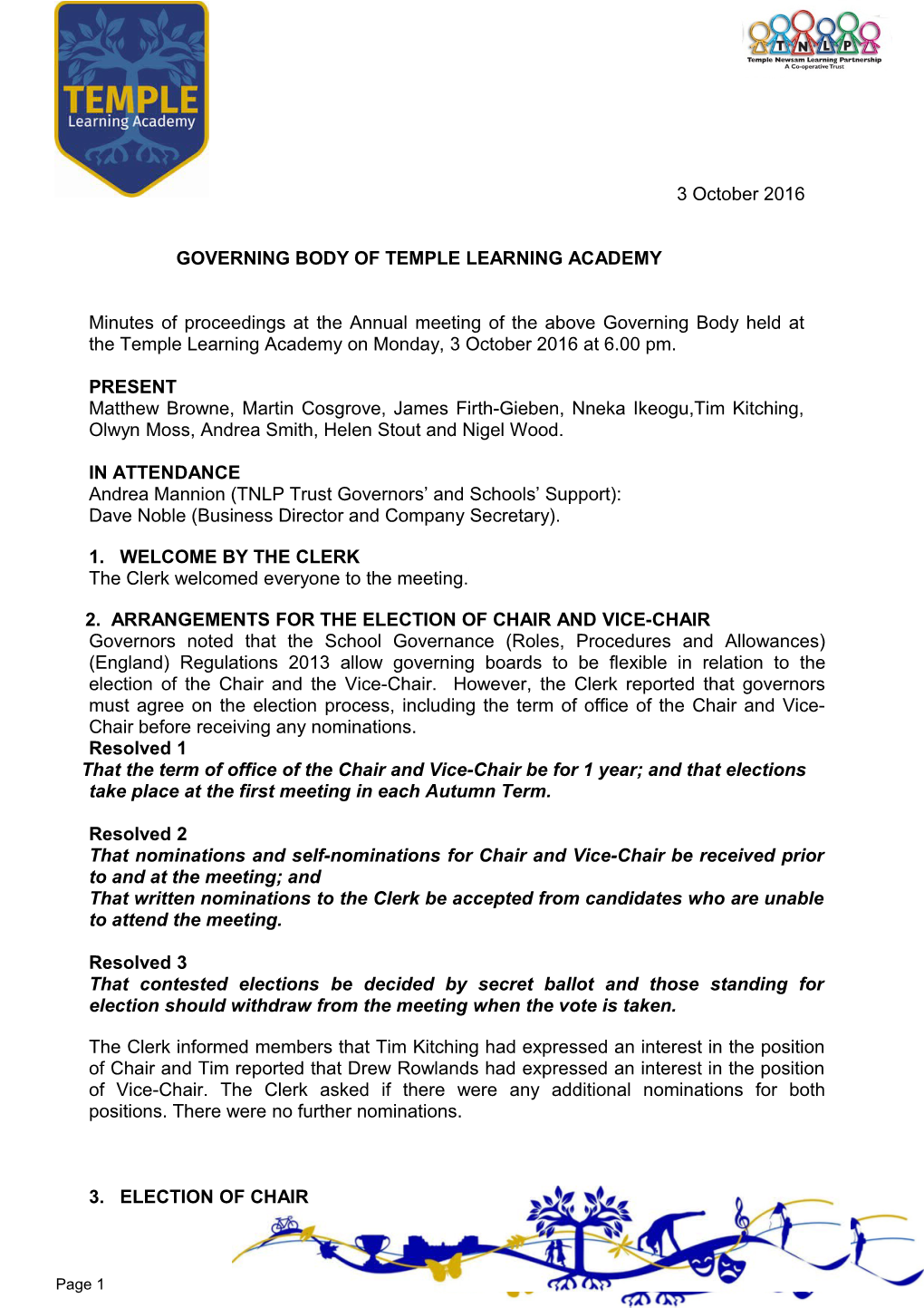 Governing Body of Temple Learning Academy