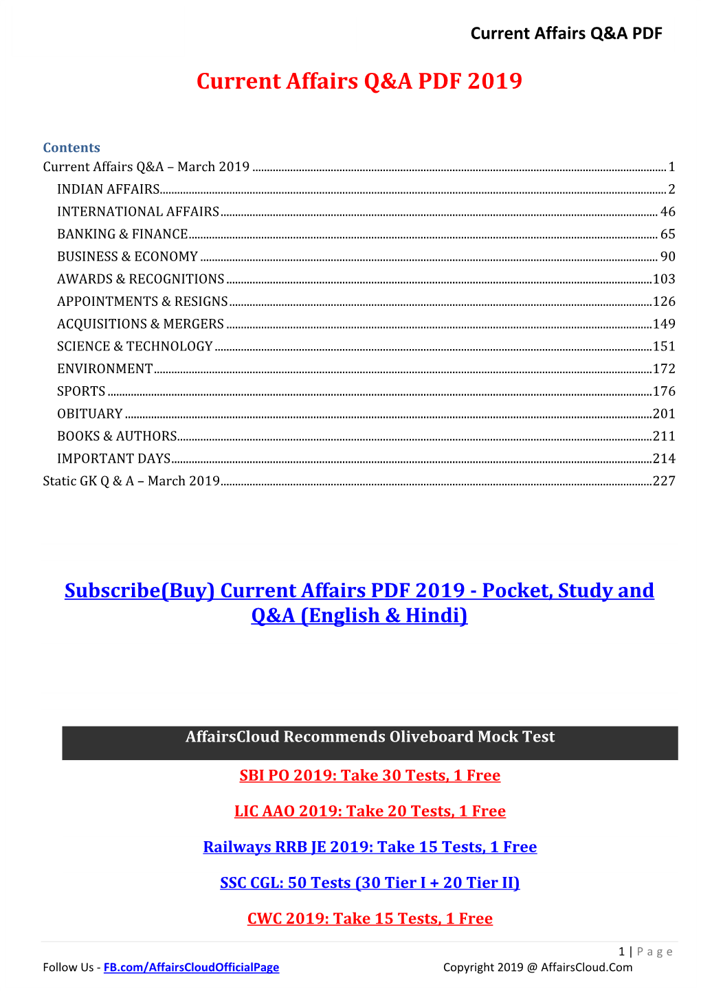 Current Affairs Q&A PDF 2019